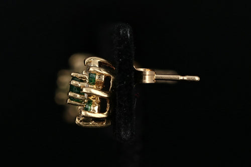 14K Yellow Gold Emerald & Diamond Flower Stud Earrings - Queen May