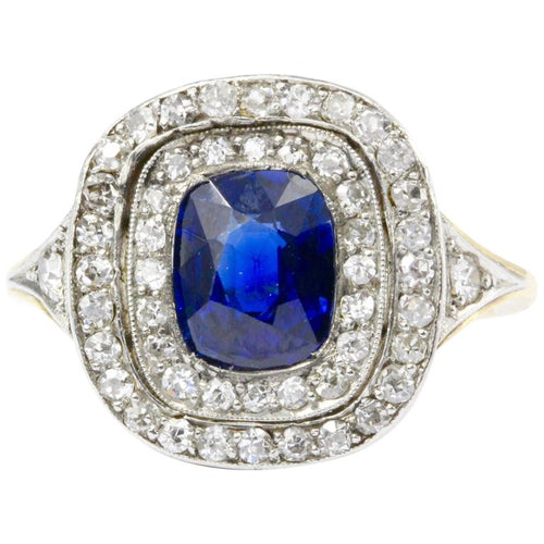 GIA Certified Edwardian 18k Natural No Treatment 1.75 Carat Australian Sapphire & Diamond Ring - Queen May