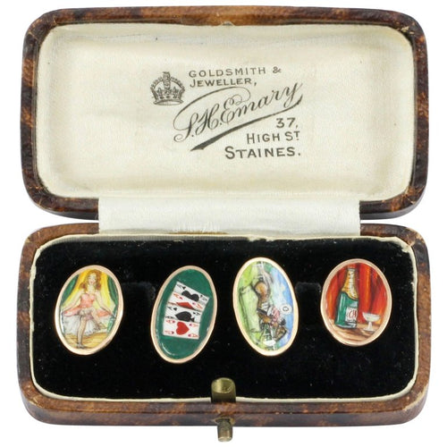 Edwardian English 9ct Gold Enamel 4 Vices Cufflinks c.1912 - Queen May