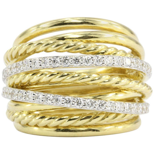 David Yurman Crossover Rope Domed 18K Yellow Gold Diamond Band - Queen May