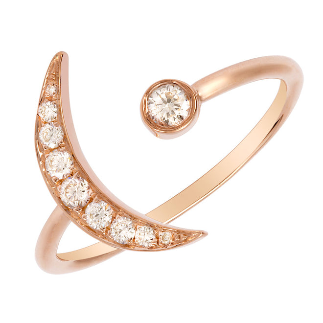 14K White, Yellow or Rose Gold Diamond Open Moon Ring - Queen May