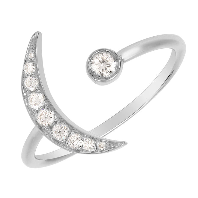 14K White, Yellow or Rose Gold Diamond Open Moon Ring - Queen May