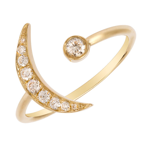 14K White, Yellow or Rose Gold Diamond Open Moon Ring - Queen May