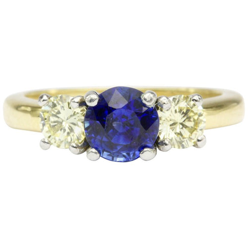 18K Gold 1.52 CT Madagascar Sapphire & Natural Light Fancy Yellow Diamond Ring AGL Certificate - Queen May