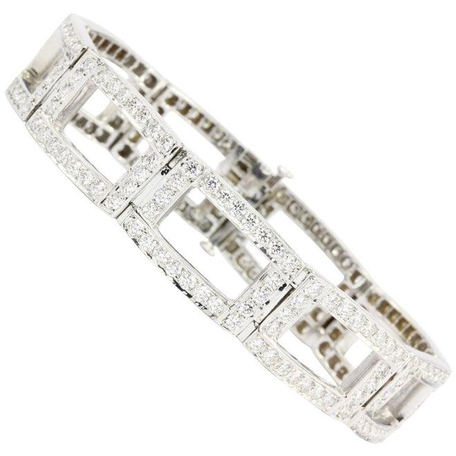 18K White Gold Diamond Rectangular Link Tennis Bracelet 8 CTW - Queen May