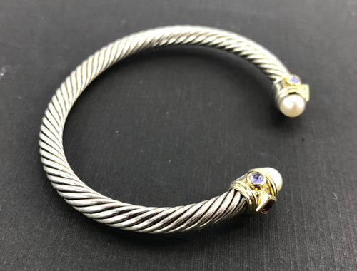 David Yurman Renaissance Sterling Silver & 14K Gold Bangle Bracelet - Queen May