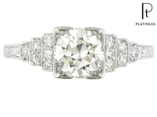 An Art Deco Platinum Old European Cut 1.15 carat total weight Diamond Engagement Ring - Queen May