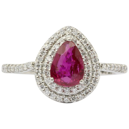 GIA Natural No Heat Platinum Ruby & Diamond Halo Engagement Ring - Queen May
