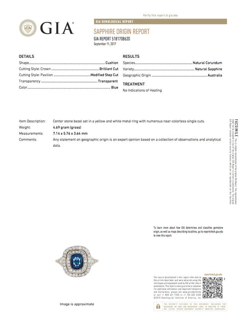 GIA Certified Edwardian 18k Natural No Treatment 1.75 Carat Australian Sapphire & Diamond Ring - Queen May