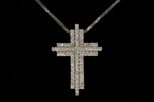 18K White Gold 1 CTW Diamond Cross Pendant with 14K White Gold Chain - Queen May