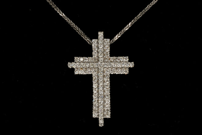 18K White Gold 1 CTW Diamond Cross Pendant with 14K White Gold Chain - Queen May