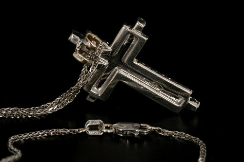 18K White Gold 1 CTW Diamond Cross Pendant with 14K White Gold Chain - Queen May