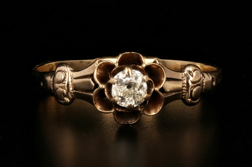 Victorian 14K Rose Gold .20 Carat Old European Cut Diamond Buttercup Ring - Queen May