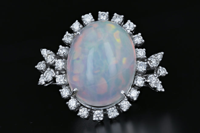 18K White Gold 13.57 CT Crystal Opal with 1.12 CTW Diamond Ring - Queen May