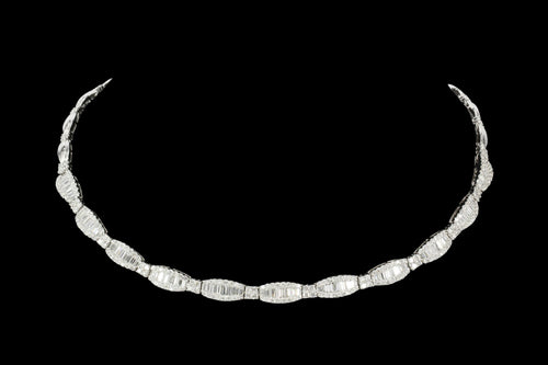 14K White Gold 10 CTW Baguette And Round Cut Diamond Necklace - Queen May