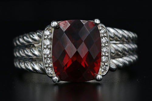 David Yurman Sterling Silver Garnet & Pave Diamonds Petite Wheaton Ring - Queen May