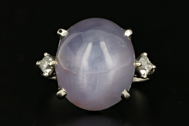 1930's Platinum 18.56 CT Natural Star Sapphire .18 CTW French Cut Diamond Ring - Queen May