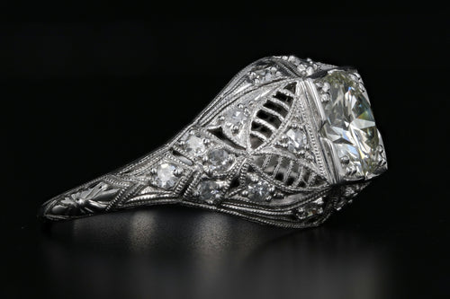 Art Deco Platinum 1.4 Carat Round Brilliant Cut Diamond Engagement Ring - Queen May