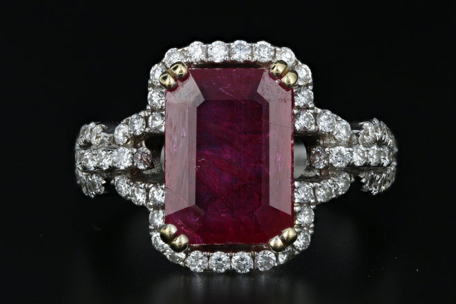 4.5 Carat Natural Ruby in 18K White Gold & Diamond Setting Ring GIA Certified - Queen May