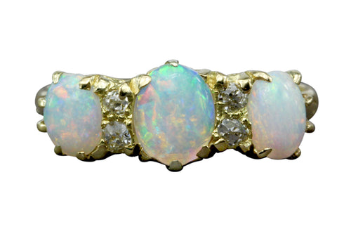 Victorian 18k Yellow Gold Opal And Diamond Ring - Queen May
