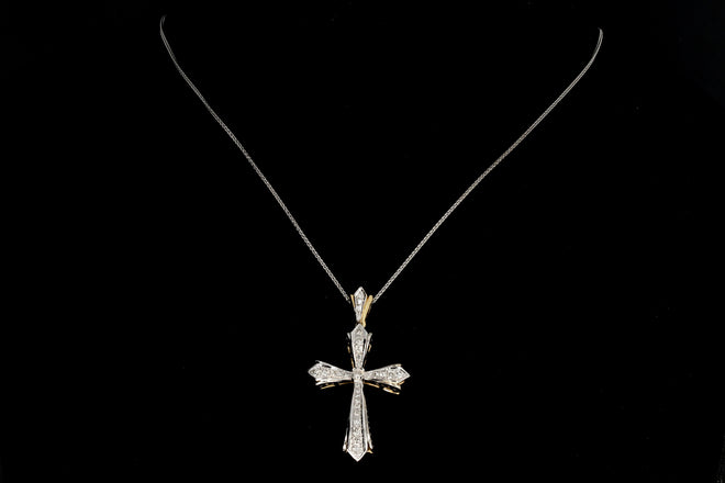 14K White & Yellow Gold .60 CTW Diamond Cross Pendant - Queen May