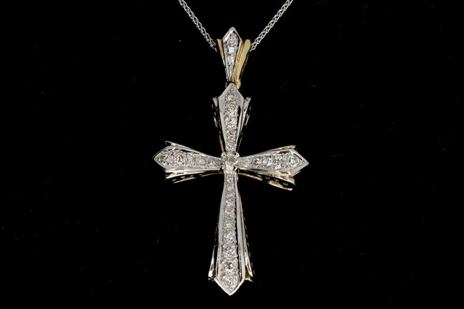 14K White & Yellow Gold .60 CTW Diamond Cross Pendant - Queen May