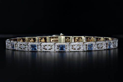 Edwardian 14K & Platinum Wordley, Allsop & Bliss French Cut Sapphire Bracelet. - Queen May