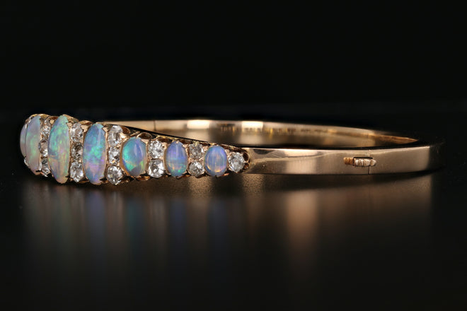 18K Rose Gold Victorian Opal and 2 CTW Old Mine Cut Diamond Bracelet - Queen May