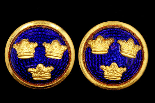 Vintage 14K Yellow Gold and Brass Bastille Crown Cufflink Conversion Earrings - Queen May