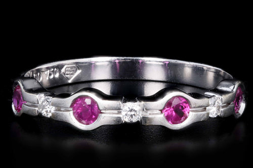 Modern 18K White Gold .20 Carat Round Natural Ruby and Round Brilliant Cut Diamond Band - Queen May