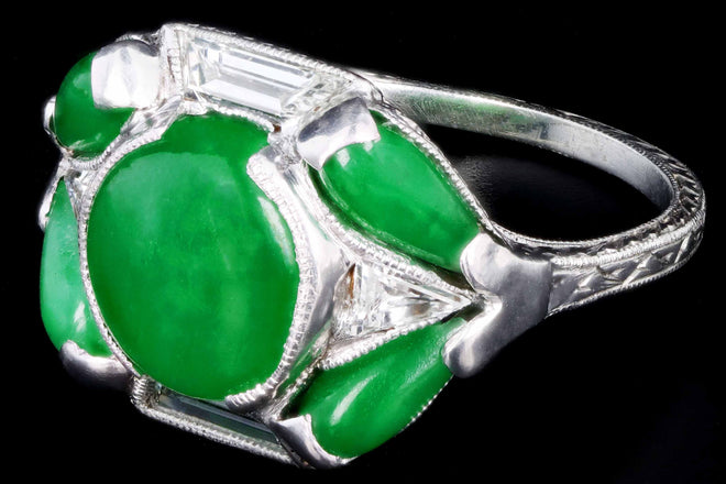 Marsh & Co. Art Deco Platinum Jadeite And Diamond Ring - Queen May