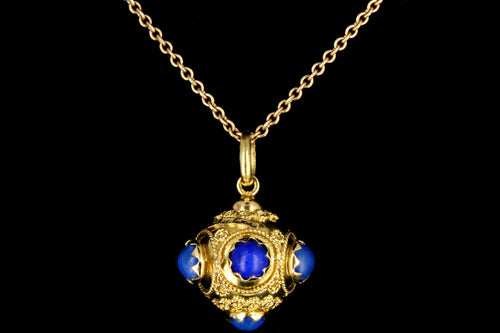 Etruscan Style 18K Yellow Gold Lapis Lazuli Charm and Necklace - Queen May
