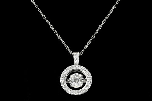 Modern 14K White Gold .30 CTR Round Brilliant Cut Diamond Halo Pendant Necklace - Queen May