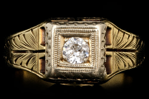Art Deco 14K Yellow Gold .17 Carat Old European Cut Diamond Ring - Queen May