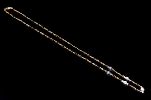 Modern 14K White & Yellow Gold .10 Carats Total Single Cut Diamond Station Necklace - Queen May