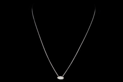 New 14K White Gold 1.04 Carat Marquise Cut Diamond Pendant Necklace - Queen May