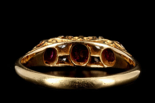 Victorian 18K Yellow Gold .70 CTS Natural Ruby and Diamond Ring - Queen May