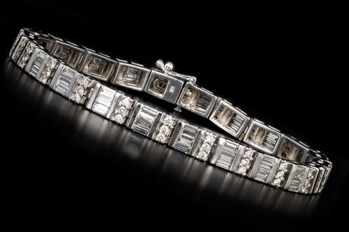 Modern 14K White Gold 6CTW Round Brilliant and Baguette Cut Tennis Bracelet - Queen May