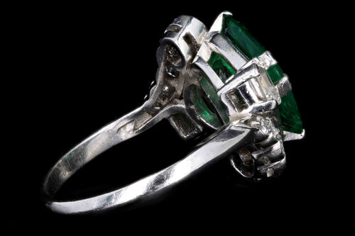 Art Deco Platinum 2 Carat Modified Triangular Cut Colombian Emerald & 1.10 Carat Half Moon Cut Diamond Ring GIA & AGL Certified - Queen May