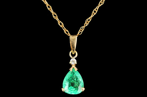 Modern 14K Yellow Gold .58 CTR Light Green Emerald and Diamond Pendant Necklace - Queen May