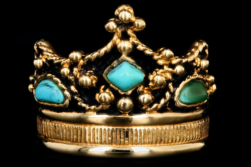 Vintage 14K Yellow Gold Turquoise Crown Ring - Queen May