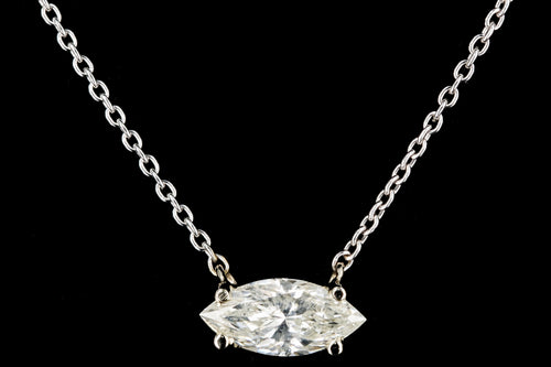 New 14K White Gold 1.04 Carat Marquise Cut Diamond Pendant Necklace - Queen May