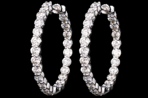 Modern 14K White Gold 4.81 Carats in Total Diamond In and Out Hoop Earrings - Queen May