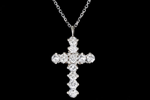 Modern 14K White Gold 1 Carat in Total Round Brilliant Cut Diamond Cross Pendant Necklace - Queen May