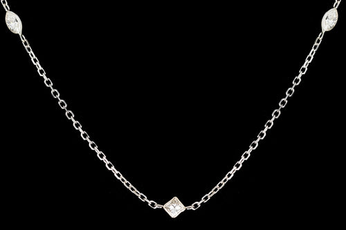 Modern 18K White Gold 1.5 CTW Marquise and Princess Cut Diamond Station Necklace - Queen May