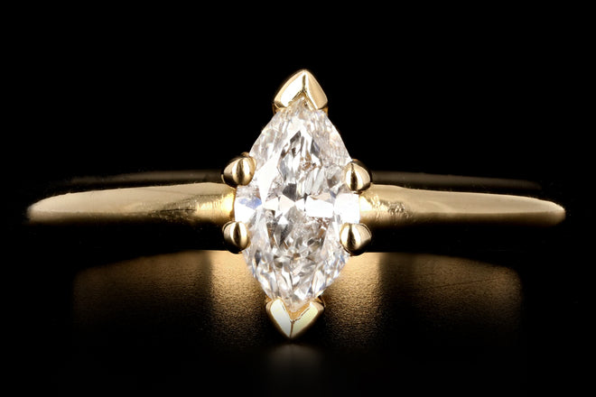 Art Deco 14K Yellow Gold .40 CT Marquise Cut Diamond Engagement Ring - Queen May
