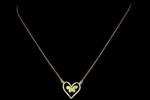Modern 14K Yellow Gold Green Enamel Butterfly Necklace - Queen May