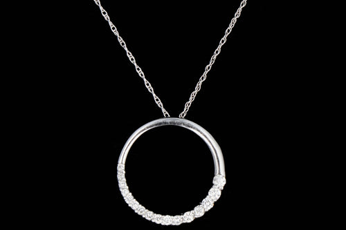Modern 14K White Gold .35CTW Diamond Circle Pendant Necklace - Queen May