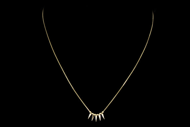 New 14K Gold Diamond Bead and Spike Necklace Adjustable 16-18 inches - Queen May