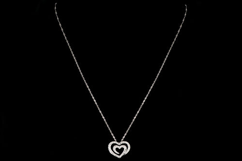 Modern 14K White Gold .25CTW Diamond Heart Pendant Necklace - Queen May